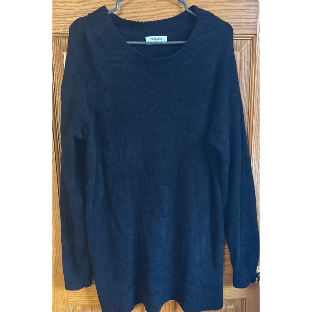 Women's ZENANA Black Crew Neck Sweater XL